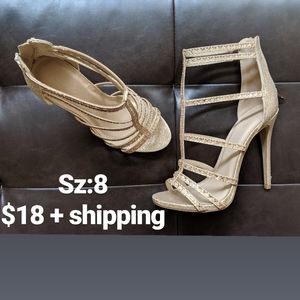 Rose gold strappy sandal heels